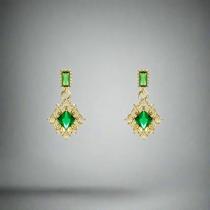 Square Green Crystal Earrings