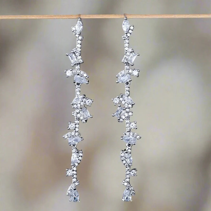 Long Dangle Drop Earrings Russian Stones