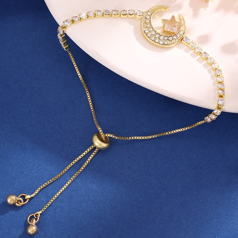 Lady Diamond-embedded Star Moon Pull Bracelet