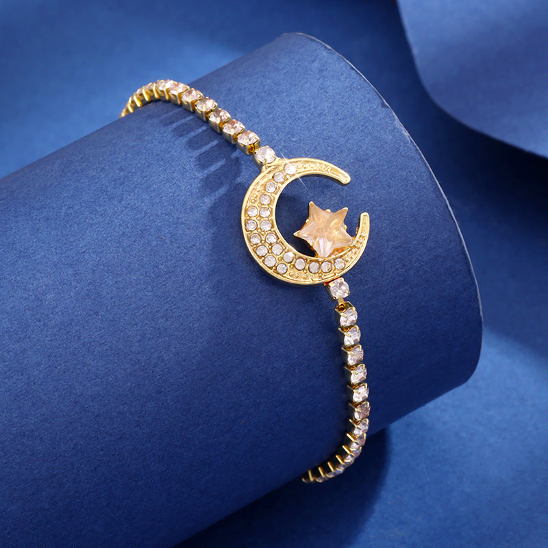 Lady Diamond-embedded Star Moon Pull Bracelet