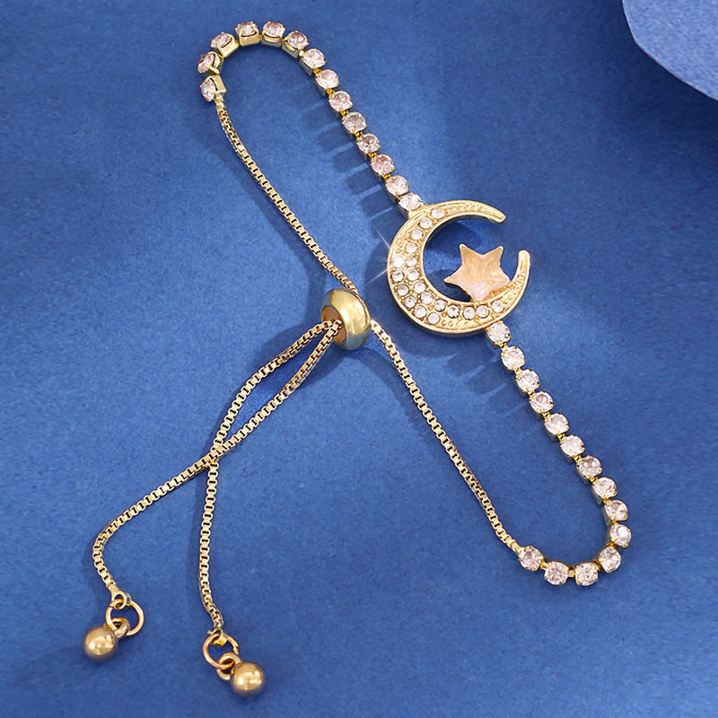 Lady Diamond-embedded Star Moon Pull Bracelet